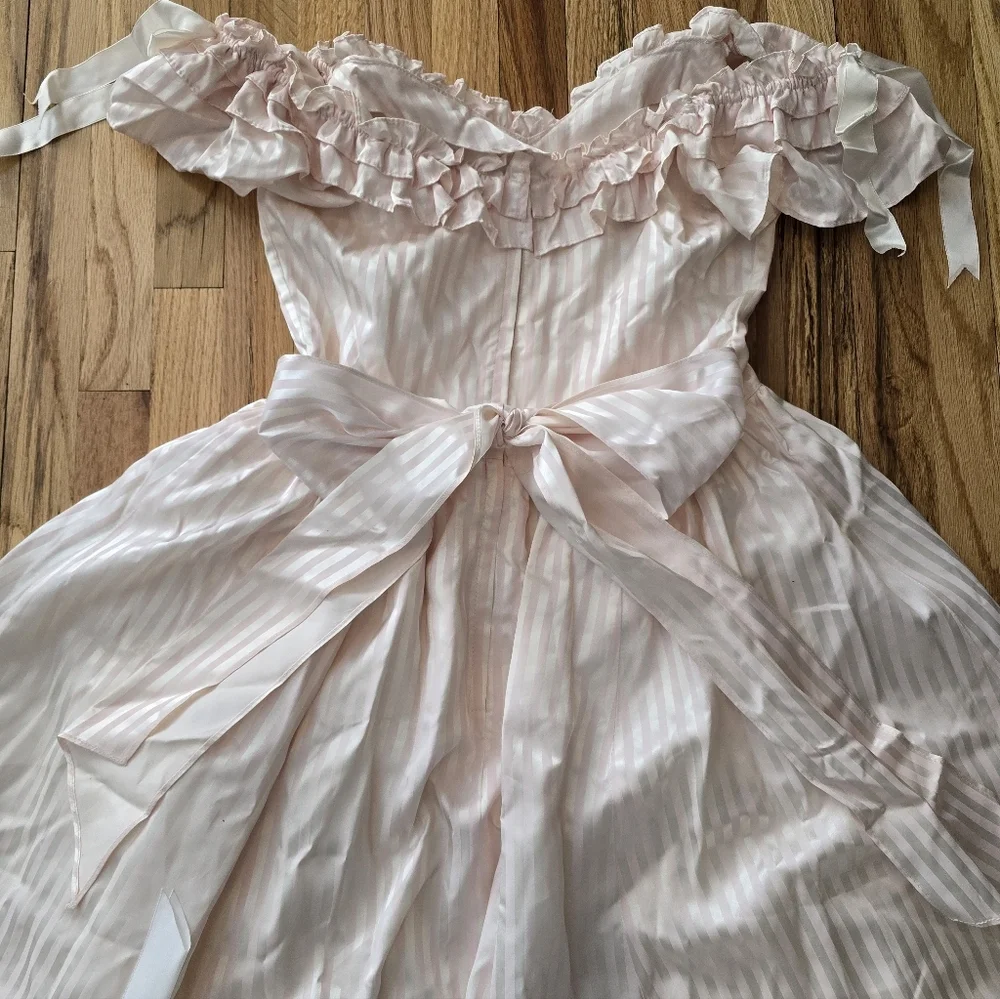 Vtg 80s Gunne Sax Striped Pink Southern Belle Gown Size 10 Bows Ruffles Layered - Picture 5 of 10
